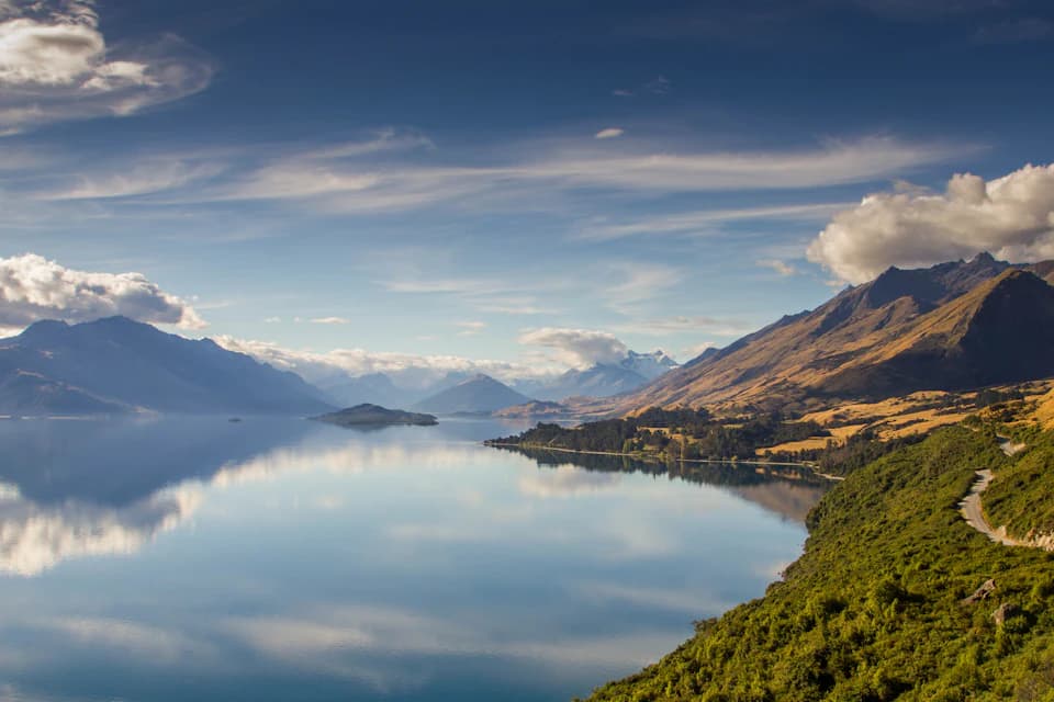 Mountains rising above a lake
